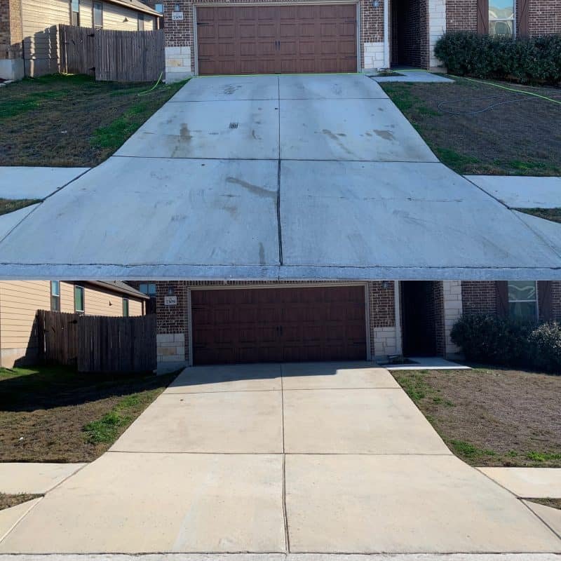 professional new concrete driveway pressure wash